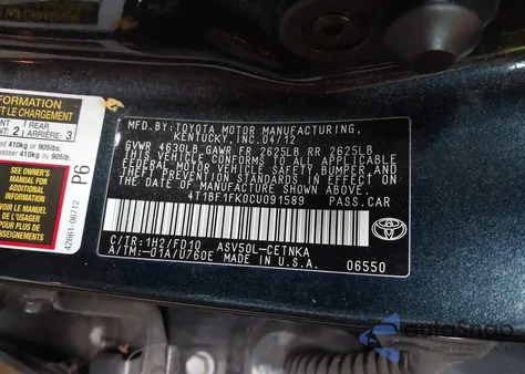 2012 Toyota Camry Le z USA, uszkodzony, nr VIN 4T1BF1FK0CUO91589